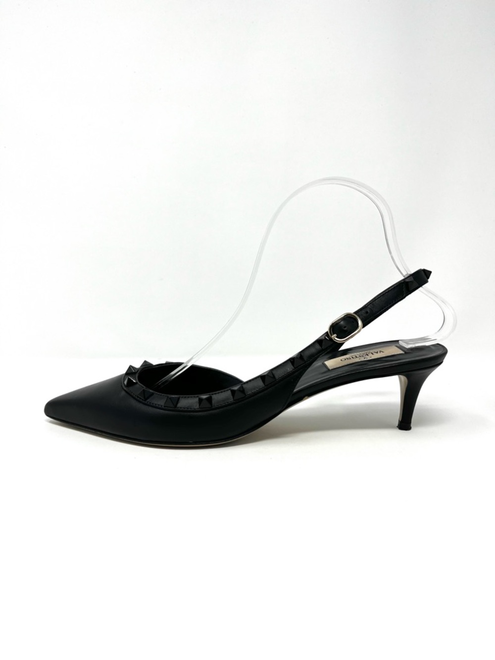 Valentino Garavani Black Rockstud Rock Stud Slingback Kitten Heels Pumps 40.5